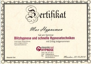 Zertifikat Blitzhypnose Seminar